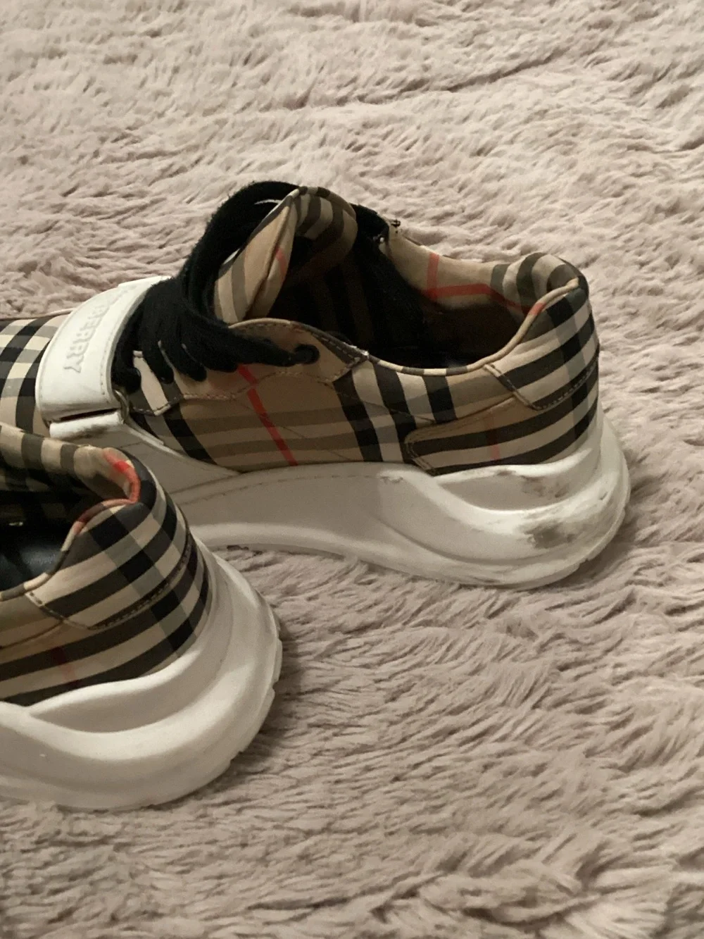 Burberry Beige Check & Black Strap Sneakers